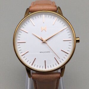 MVMT Rodeo Boulevard Watch Women 38mm Rose Gold Tone Leather Band New Battery